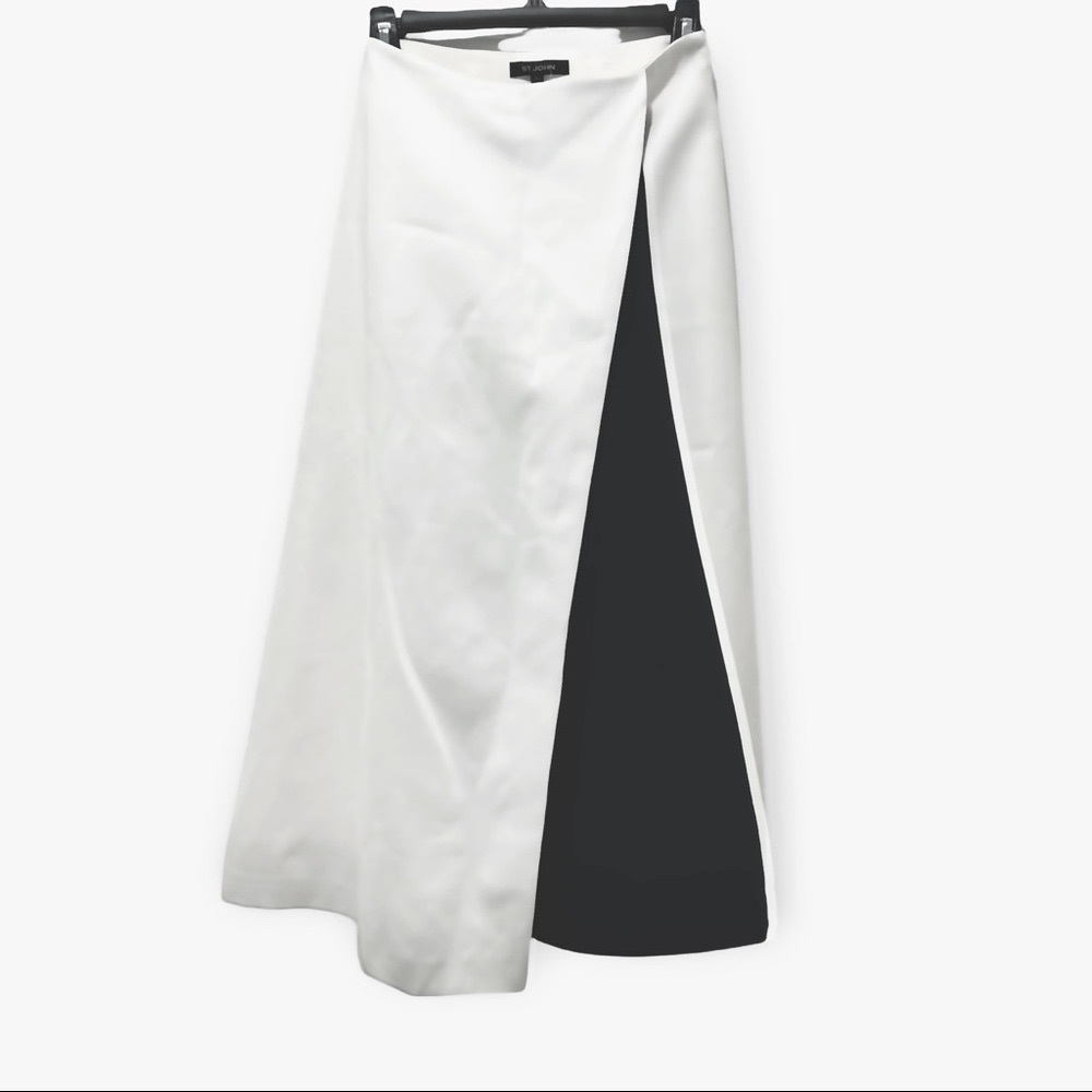 St. John Folded Over Knit Midi Skirt, White/ Navy, Size 0, NWT